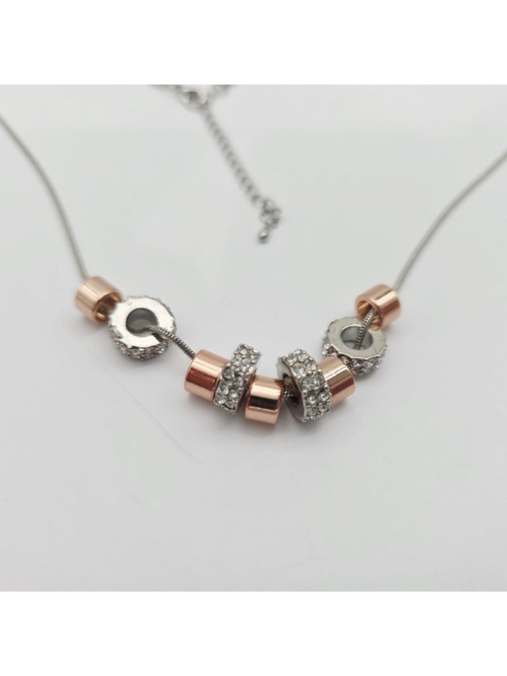 Rose Gold & Silver Tone Pendant Necklace With Rhinestone Accents Lobster Clasp - Picture 4 of 6
